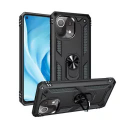   HUSĂ! - Defender protecțiede telefon din plastic (rezistent la impact mediu, interior din silicon, inel de fixare a telefonului, placă metalică încorporată) negru Xiaomi Mi 11 Lite 5G, Xiaomi Mi 11 Lite 4G, Xiaomi 11 Lite 5G NE