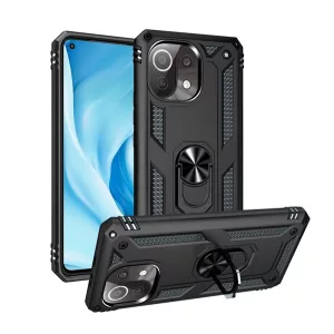 HUSĂ! - Defender protecțiede telefon din plastic (rezistent la impact mediu, interior din silicon, inel de fixare a telefonului, placă metalică încorporată) negru Xiaomi Mi 11 Lite 5G, Xiaomi Mi 11 Lite 4G, Xiaomi 11 Lite 5G NE