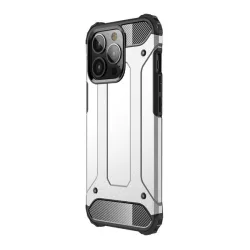   HUSĂ! - Protector de telefon din plastic Defender (rezistenta medie la impact, colt cu perna de aer, interior din silicon, efect metalic) SILVER Apple iPhone 13 Pro