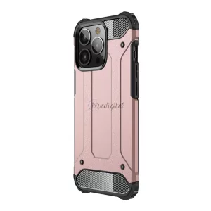 HUSĂ! - Protector de telefon din plastic Defender (rezistenta la impact mediu, colt cu perna de aer, interior din silicon, efect metalic) ROSE GOLD Apple iPhone 13 Pro