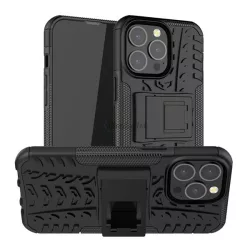   HUSĂ! - Protector de telefon din plastic Defender (rezistenta la impact mediu, interior din silicon, suport, model cauciuc auto) NEGRU Apple iPhone 13 Pro