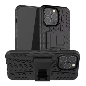 HUSĂ! - Protector de telefon din plastic Defender (rezistenta la impact mediu, interior din silicon, suport, model cauciuc auto) NEGRU Apple iPhone 13 Pro