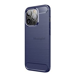   HUSĂ! - Protector de telefon din silicon (rezistență medie la impact, colț cu pernă de aer, periat, model carbon) ALBASTRU ÎNCHIS Apple iPhone 13 Pro