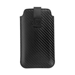   HUSĂ! - POUCH (universal, extensibil, dimensiune XL, model carbon), în picioare, efect de piele, NEGRU