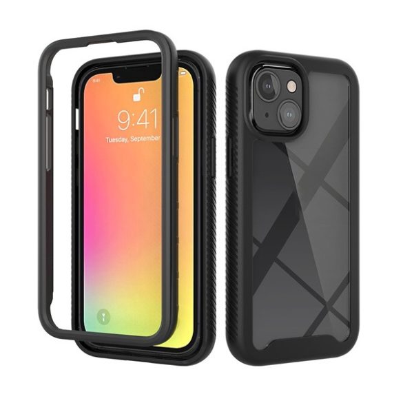 protecțiede telefon din plastic (cadru din silicon, ultra-subțire, rezistent la impact mediu, călcâi cu pernă de aer) negru Apple iPhone 13 mini