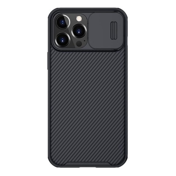 Protector de telefon din plastic NILLKIN CAMSHIELD PRO (cadru din silicon, rezistenta medie la impact, protectie camera, model in dungi) NEGRU Apple iPhone 13 Pro Max