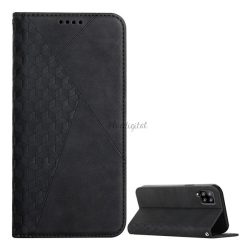   Carcasa in picioare, efect piele (FLIP, deschidere laterala, functie suport pentru masa, model 3D romb, premium) NEGRU Samsung Galaxy A42 5G (SM-A425F)