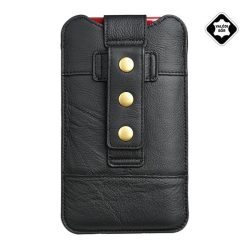   HUSĂ! - Husă stativă, piele naturală, POUCH (universal, curea, cataramă, dimensiune 6.1", premium) NEGRU