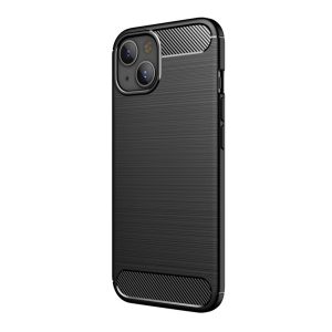 Protector de telefon din silicon (rezistență medie la impact, colț cu pernă de aer, periat, model carbon) NEGRU Apple iPhone 13