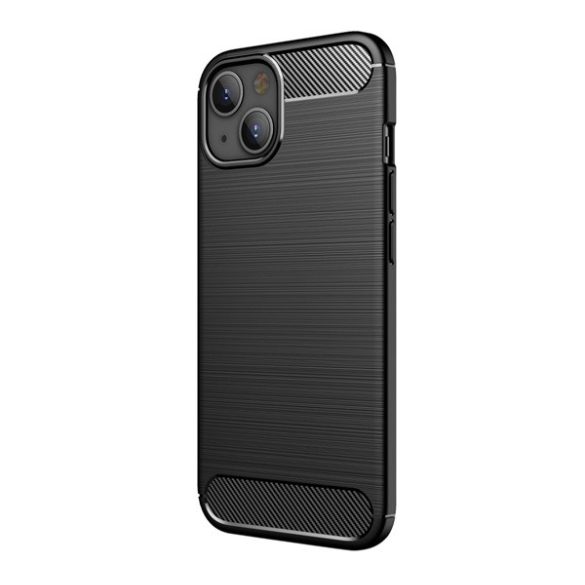 Protector de telefon din silicon (rezistență medie la impact, colț cu pernă de aer, periat, model carbon) NEGRU Apple iPhone 13