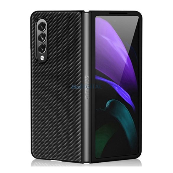 Husă permanentă, efect piele (FLIP, deschidere laterală, desktop, model carbon) BLACK Samsung Galaxy Z Fold3 5G (SM-F926)