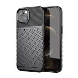   HUSĂ! - Protector de telefon din silicon (rezistenta medie la impact, cu dungi, model convex) NEGRU Apple iPhone 13