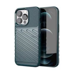   HUSĂ! - Protector de telefon din silicon (rezistență medie la impact, în dungi, model convex) VERDE ÎNCHIS Apple iPhone 13 Pro