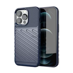   HUSĂ! - Protector de telefon din silicon (rezistență medie la impact, în dungi, model convex) ALBASTRU ÎNCHIS Apple iPhone 13 Pro