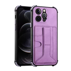   HUSĂ! - Protector de telefon din silicon (rezistenta la impact mediu, efect piele, suport card bancar, functie suport birou + curea de la mana) PURPLE Apple iPhone 12 Pro