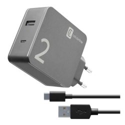  Încărcător de rețea CELLULARLINE USB+priză tip C (încărcător rapid de 48 W + cablu tip C) NEGRU