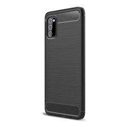   Protector de telefon din silicon (rezistență medie la impact, colț cu pernă de aer, periat, model carbon) NEGRU Samsung Galaxy A03s (SM-A037F)