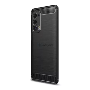 HUSĂ! - Protector de telefon din silicon (rezistență medie la impact, colț cu pernă de aer, periat, model carbon) NEGRU Motorola Edge 2021 5G (XT2141)