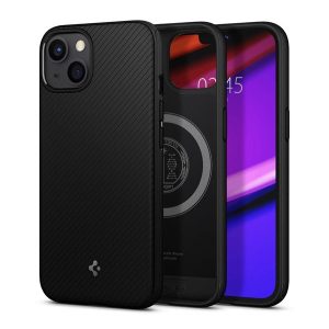 Protectie de telefon din silicon SPIGEN MAG (rezistenta medie la impact, model in dungi, compatibil Magsafe) NEGRU Apple iPhone 13