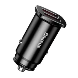   Încărcător auto BASEUS SQUARE 2 prize USB (30W, încărcător rapid PD 3.0) NEGRU