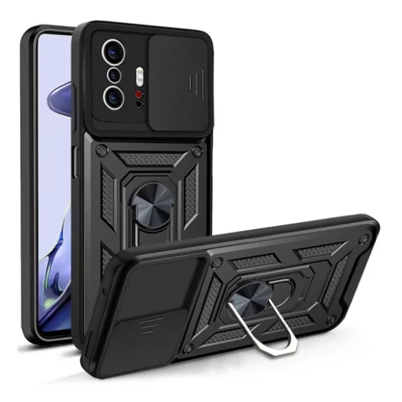 HUSĂ! - Defender protecțiede telefon din plastic (rezistent la impact mediu, interior din silicon, inel suport pentru telefon, protecție pentru cameră) negru Xiaomi 11T, Xiaomi 11T Pro