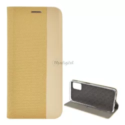  HUSĂ! - Carcasa in picioare, efect piele (FLIP, deschidere laterala, functie suport pentru masa, model textil) GOLD Samsung Galaxy A03s (SM-A037F)