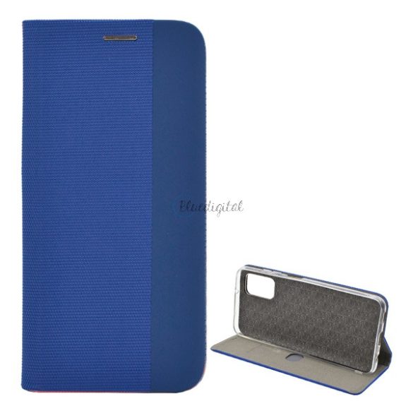 Carcasa in picioare, efect piele (FLIP, deschidere laterala, functie suport de masa, model textil) ALBASTRU Samsung Galaxy A03s (SM-A037F)