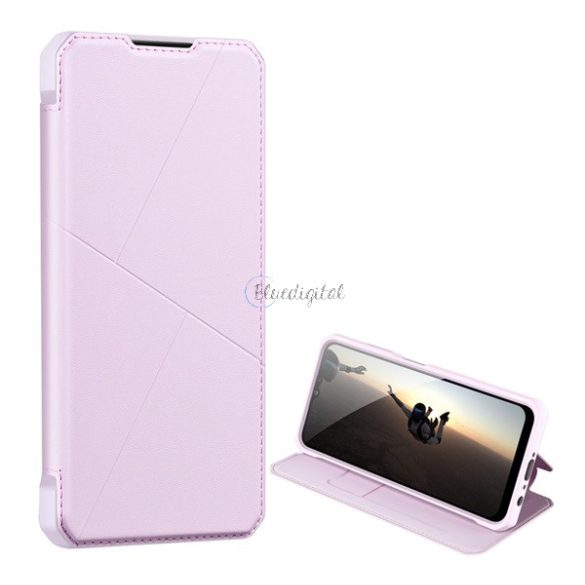 Husă DUX DUCIS SKIN X în picioare, efect piele (FLIP, deschidere laterală, suport de birou, suport pentru încărcare wireless) ROZ Samsung Galaxy A03s (SM-A037F)