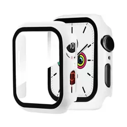   Cadru din plastic (rezistent la șoc + sticlă de protecție a ecranului) ALB Apple Watch Series 7 41mm