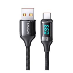   Cablu de date USAMS U78 (USB - Type-C, 65W, încărcător rapid PD, 120cm, șiret, afișaj LED) NEGRU