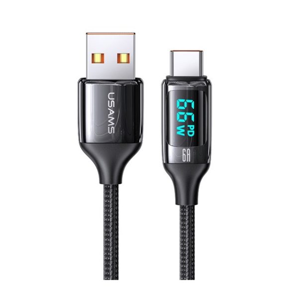 Cablu de date USAMS U78 (USB - Type-C, 65W, încărcător rapid PD, 120cm, șiret, afișaj LED) NEGRU