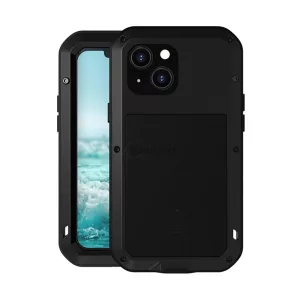 HUSĂ! - LOVE MEI Apărător puternic protecțiede telefon (cadru metalic, rezistent la șocuri extreme, rezistent la cădere, rezistent la praf + Gorilla sticlă) negru Apple iPhone 13 mini