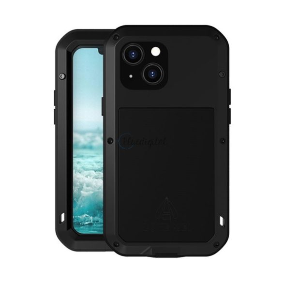 HUSĂ! - LOVE MEI Apărător puternic protecțiede telefon (cadru metalic, rezistent la șocuri extreme, rezistent la cădere, rezistent la praf + Gorilla sticlă) negru Apple iPhone 13 mini