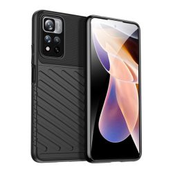   HUSĂ! - Protector de telefon din silicon (rezistent mediu la impact, cu dungi, model convex) NEGRU Xiaomi Redmi Note 11 Pro Plus 5G