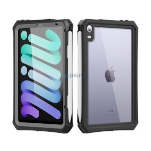 Carcasă SHELLBOX impermeabilă/impermeabilă, AQUA (până la 3 metri, IP68, rezistență puternică la impact, colț cu pernă de aer, suport pentru creion) NEGRU Apple IPAD mini 6 (2021)