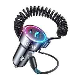  Încărcător auto JOYROOM USB+priză tip C (55W, încărcător rapid PD 3.0 + cablu fix tip C) NEGRU