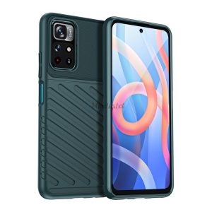 Protector de telefon din silicon (rezistent mediu la impact, cu dungi, model convex) VERDE ÎNCHIS Xiaomi Redmi Note 11T 5G, Xiaomi Poco M4 Pro 5G