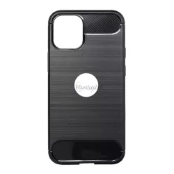   HUSĂ! - Protector de telefon din silicon (rezistență medie la impact, colț cu pernă de aer, periat, model carbon, decupat logo) NEGRU Apple iPhone 13 Pro