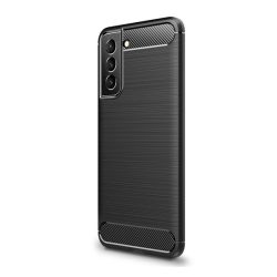   HUSĂ! - Protector de telefon din silicon (rezistență medie la impact, colț cu pernă de aer, periat, model carbon) NEGRU Samsung Galaxy S22 Plus 5G (SM-S906)