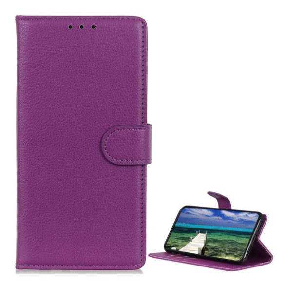Husă stativă, efect piele (FLIP, deschidere laterală, desktop, premium) LILA Samsung Galaxy S22 Ultra 5G (SM-S908)