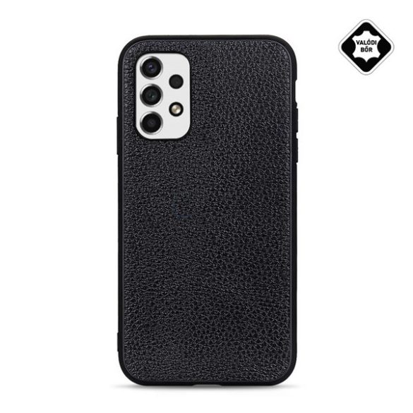 HUSĂ! - Protectie din plastic pentru telefon (cadru din silicon, spate din piele naturala) NEGRU Samsung Galaxy A53 (SM-A536) 5G