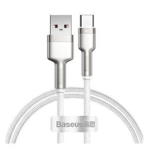 Cablu de date BASEUS CAFULE (USB - Type-C, 66W, încărcător rapid PD, 100cm, șiret) ALB