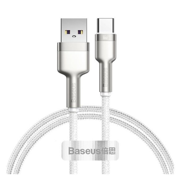Cablu de date BASEUS CAFULE (USB - Type-C, 66W, încărcător rapid PD, 100cm, șiret) ALB