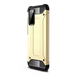   HUSĂ! - Protector de telefon din plastic Defender (rezistență medie la impact, colț cu pernă de aer, interior din silicon, efect metalic) GOLD Samsung Galaxy S21 FE (SM-G990)
