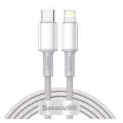   Cablu de date BASEUS (Tip-C - fulger, 20W, încărcător rapid PD, 200cm, anti-rupere) ALB