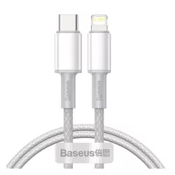   Cablu de date BASEUS (Tip-C - fulger, 20W, încărcător rapid PD, 100cm, anti-rupere) ALB