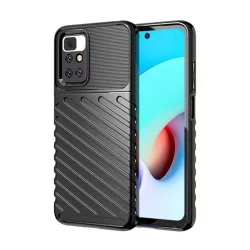   HUSĂ! - Protector de telefon din silicon (rezistență medie la impact, în dungi, model convex) NEGRU Xiaomi Redmi 10 (2021), Xiaomi Redmi 10 (2022)