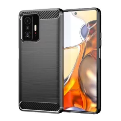   HUSĂ! - Husă silicon pentru telefon (rezistent la impact mediu, călcâi pernă de aer, model de carbon periat) negru Xiaomi 11T, Xiaomi 11T Pro