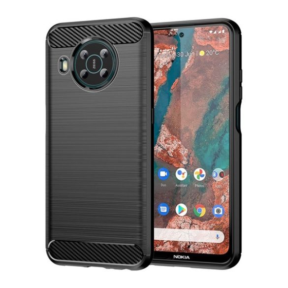 protecțiede telefon din silicon (rezistent la impact mediu, toc cu bule, model de carbon periat) negru Nokia X10, Nokia X20