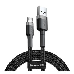   Cablu de date BASEUS CAFULE (USB - microUSB, 2A, încărcător rapid, 300cm, șiret) GRI/NEGRU